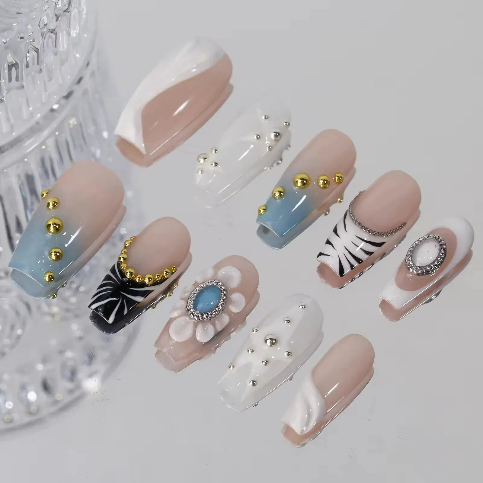 High Quality Glossy Reusable Full Cover Acrylic Nail Art Press on Nails