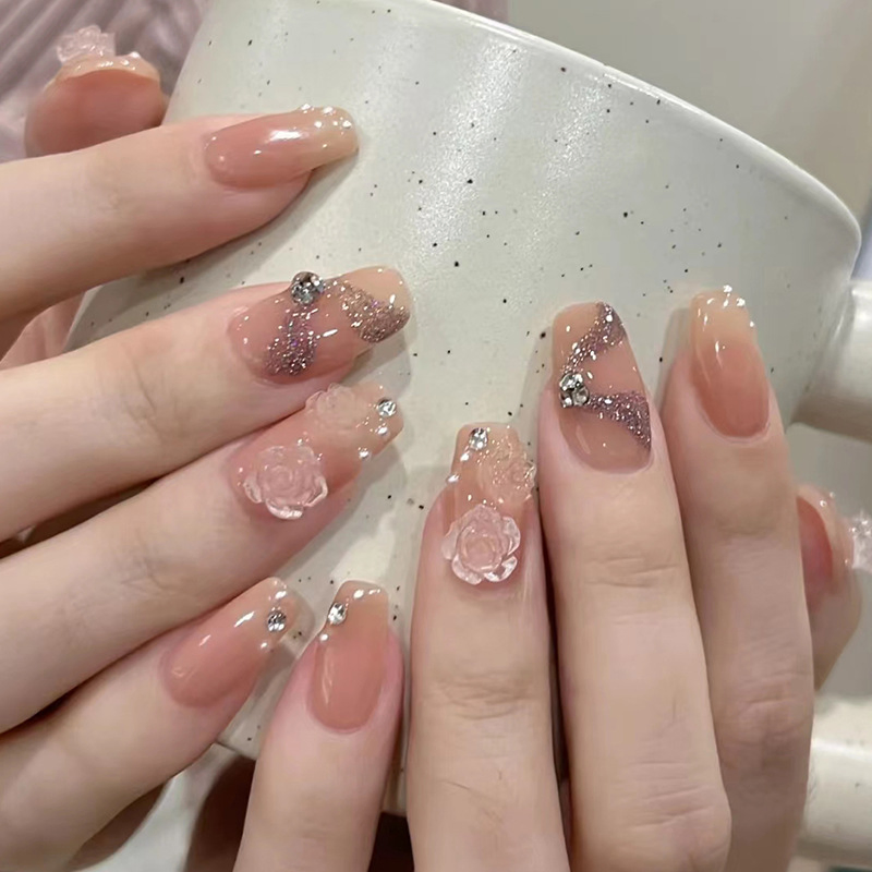 Nails Press on French Coffin Acrylic Nails Artificial Fingernails