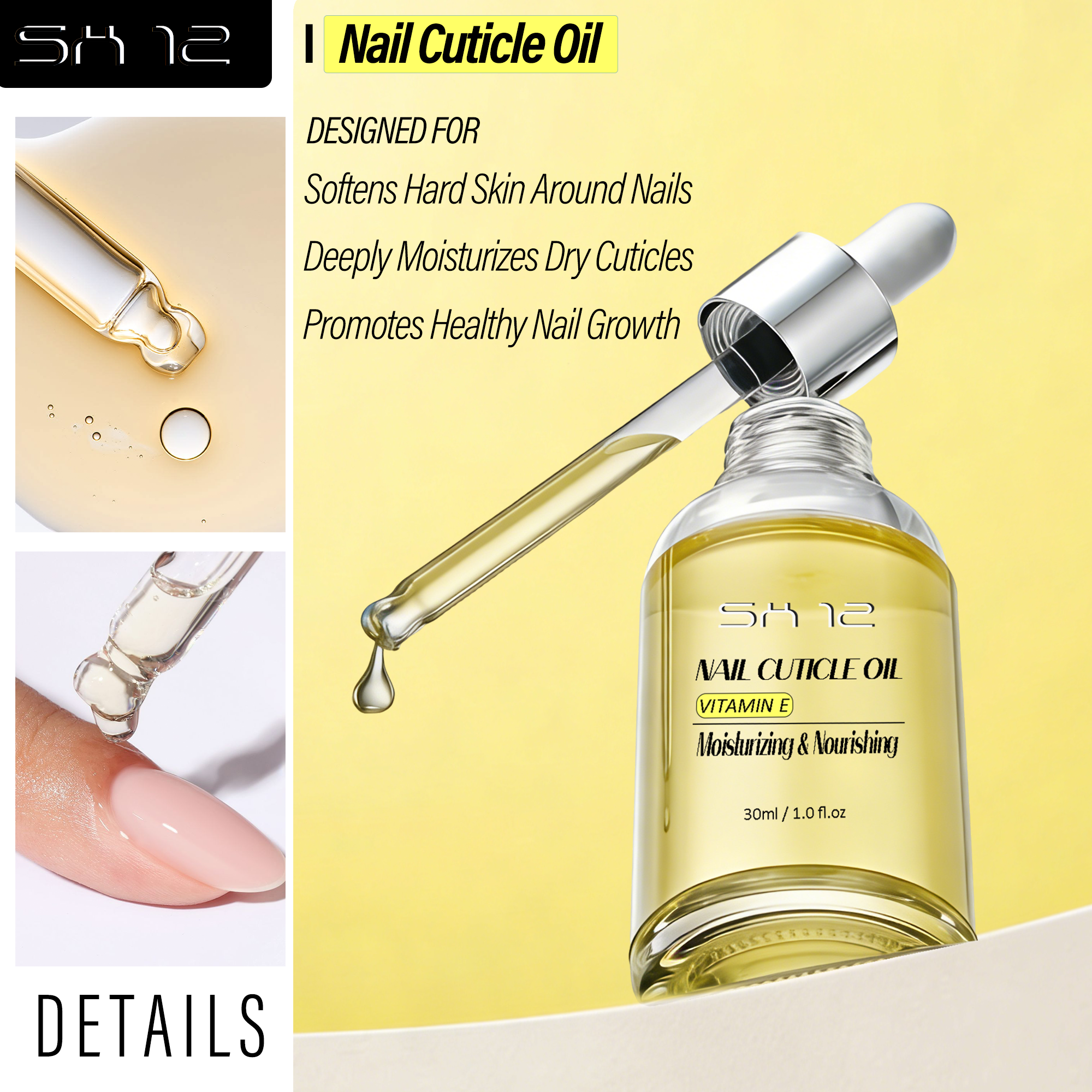 SH12 OEM/ODM Nourishing Cuticle Oil with Jojoba &amp; Vitamin E 30ml for Nail Care &amp; Moisturizing Treatment