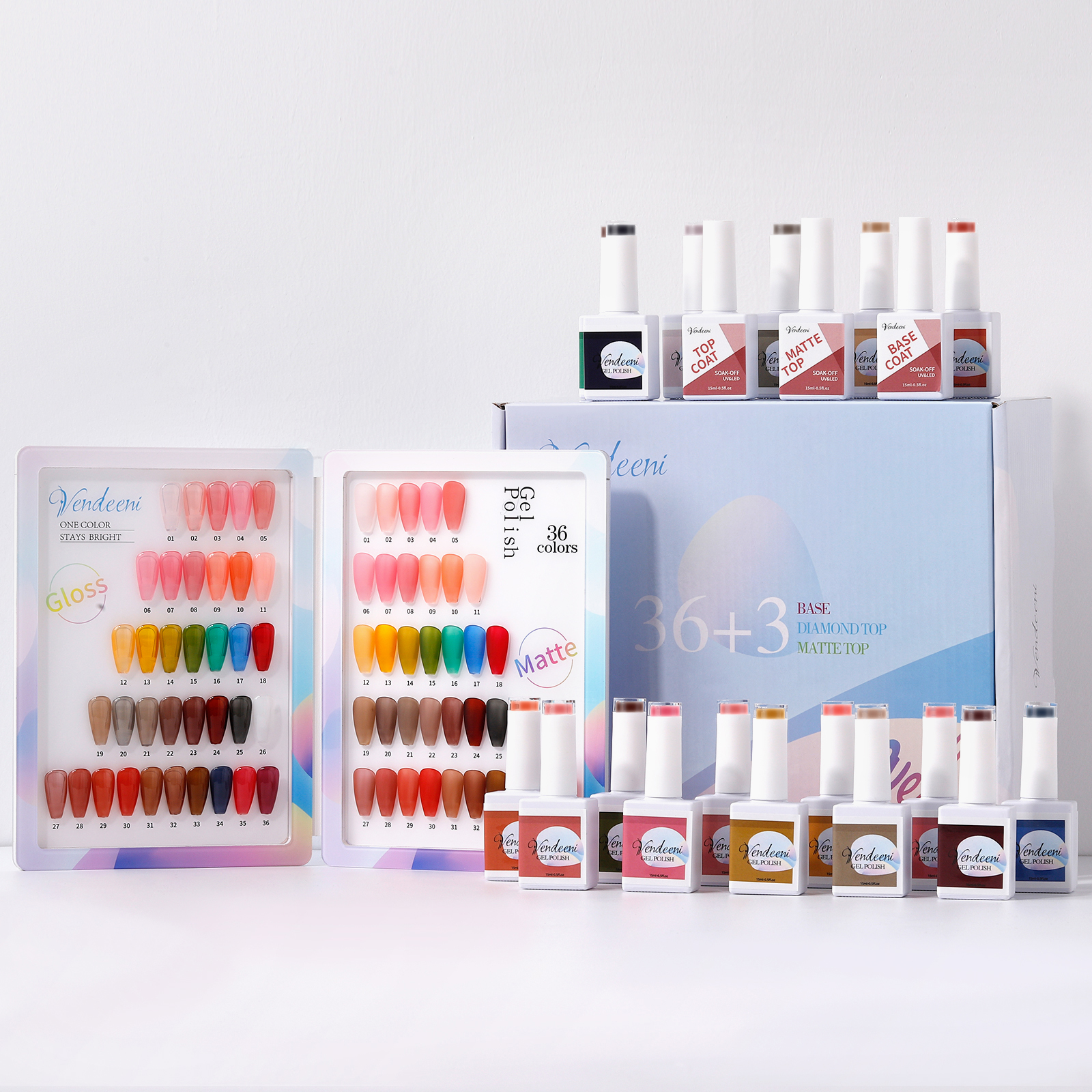 Vendeeni Nail Supplies TPO Hema Free Translucency Uv Gel 36color Neon Gel Polish Collection OEM Private Label Gel Nail Polish