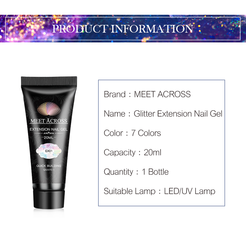 MEET ACROSS 20ml Nail Extension Gel Polish Builder Nail Gel Acrylic Quick Clear Poly Extension Gel