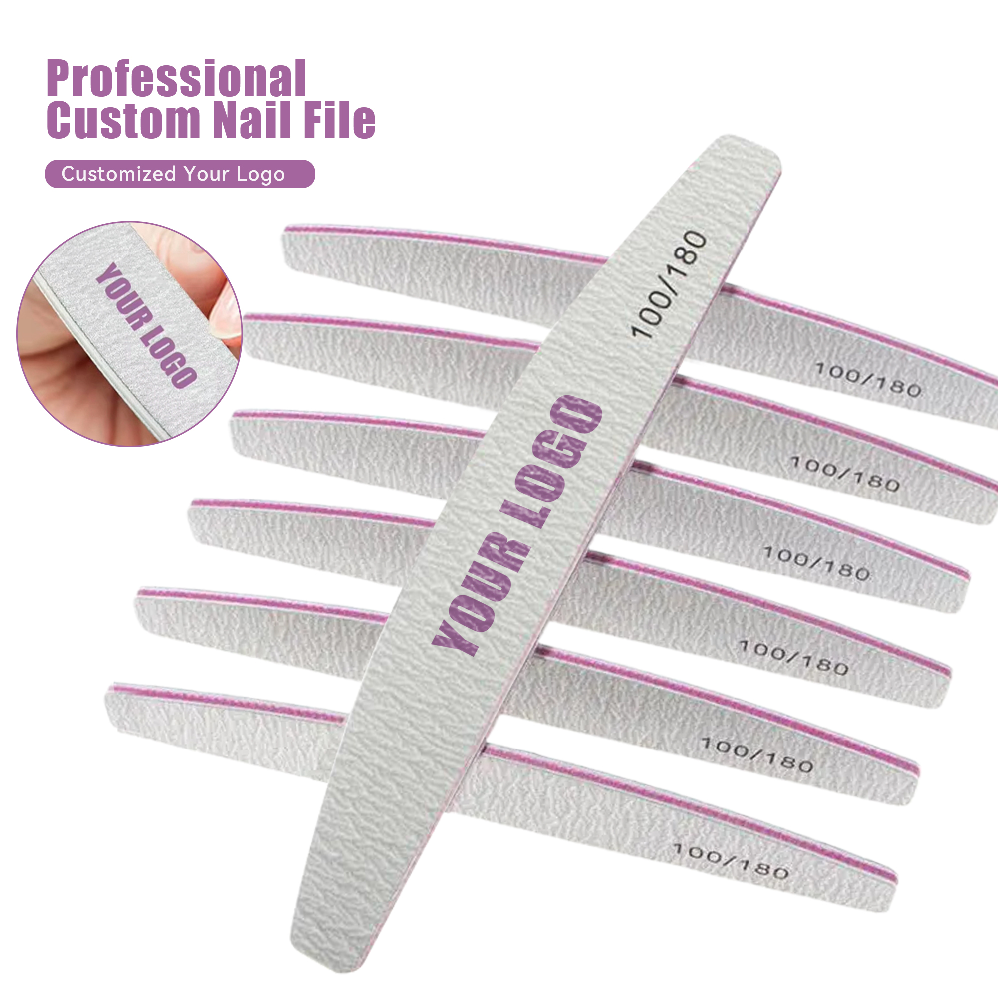 Custom Private Logo Design Nail Files 80 100 120 150 180 240 Grit Zebra Half Moon Shape Nail File