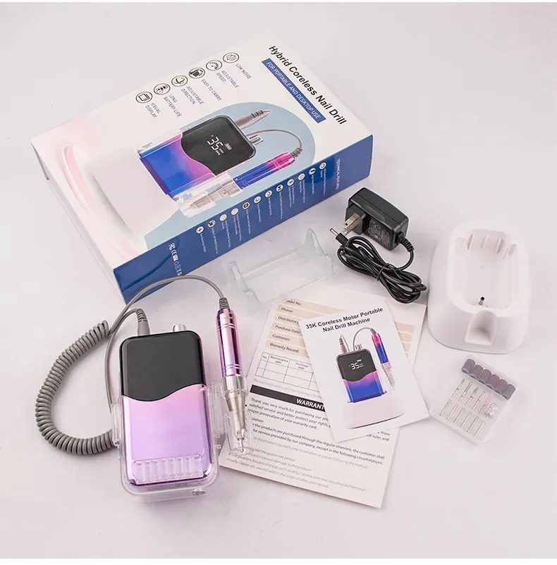 Rechargeable Nail Art 35000rpm Portable Manicure Pedicure Mini Nail Polisher Electric Strong Power Cordless 7 Head Nail Drill Machine