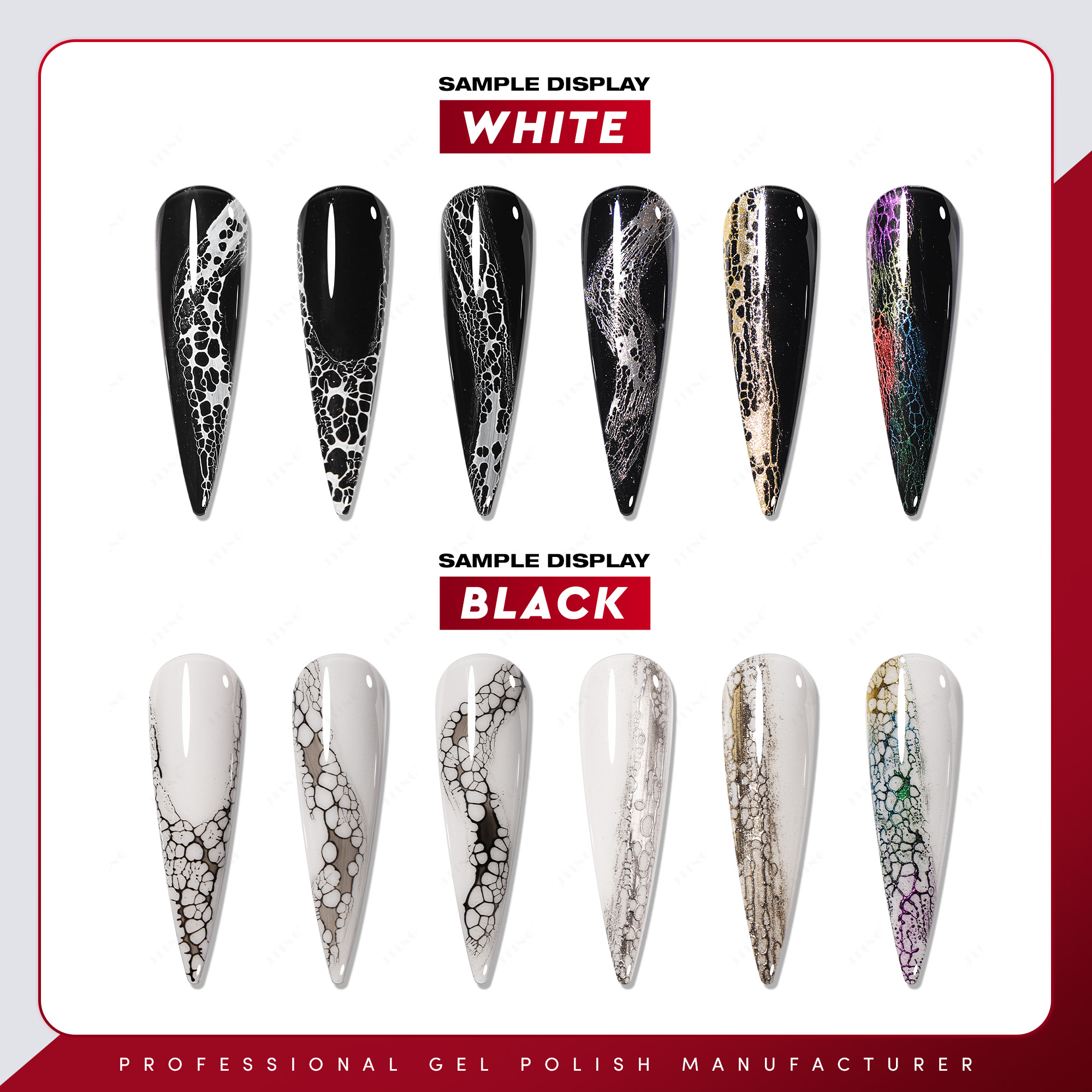 JTING TPO Hema Free 15ml Lace Base Gel Nail Polish Black/White Abstract Gel Polish Nail Art Gel Private Label OEM Free Custom