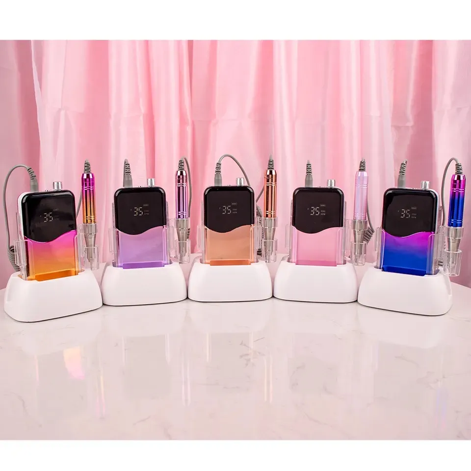 Rechargeable Nail Art 35000rpm Portable Manicure Pedicure Mini Nail Polisher Electric Strong Power Cordless 7 Head Nail Drill Machine