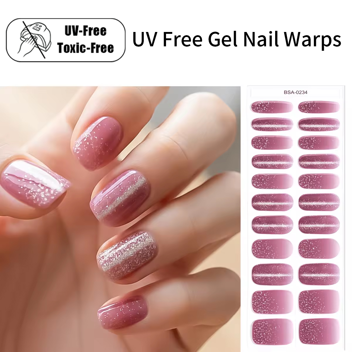 Salon Quality Waterproof Dont Need UV Lamp Free Dry Glitter Gloss 22 Strips Gel Nail Art Wraps Cat Eye Design Gel Nail Stickers
