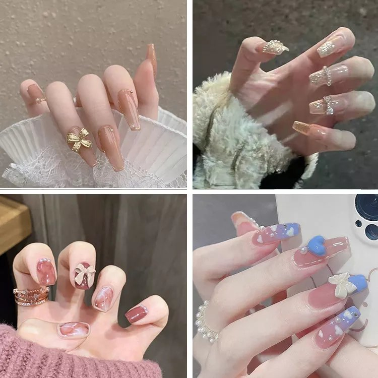 Nails with Rhinestone Acrylic Powder Nail Stickers Penetration Plus Tip