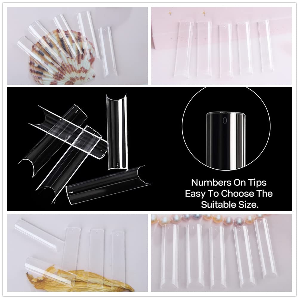 120 PCS Extra Long Square Straight Acrylic Nail Tips Half Cover Square XXL Tips No C Curve Gel Nail Tips For Nail Extension