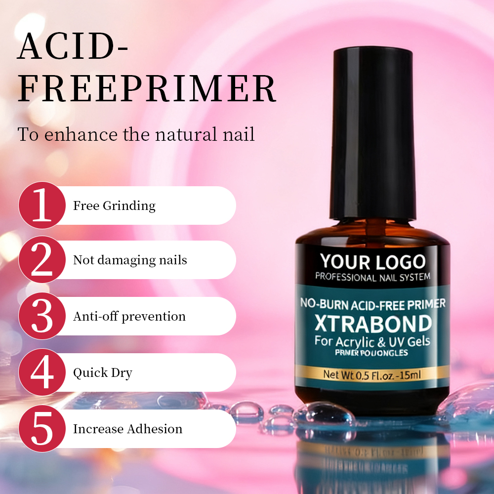 Custom Logo 15ml Fast Dry Nail Primer Dehydrator Private Label Acid-Free Acrylic Professional Salon Art Nail Prep for DIY