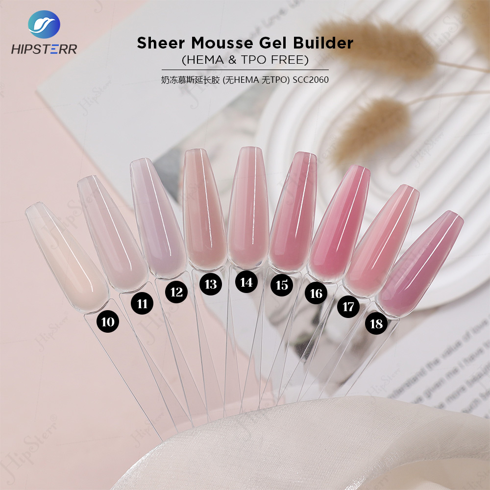 Private Label Hema &amp; Tpo Free Sheer Mousse Gel Builder Selfleveling Nails Extension Gel Professional Uv Gel Nail Supplies