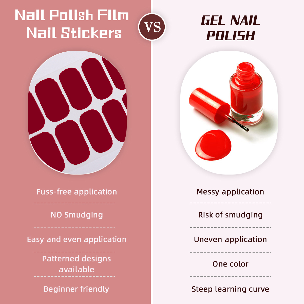 New OEM Service Non-toxic Solid Color Gloss Burgundy Nails Design Base Salon Quality 16 Strips Gel Nail Art Stickers Nail Wraps