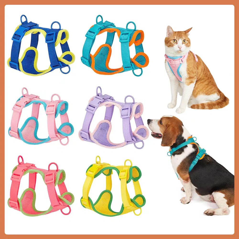 Estilo nuevo de verano adecuado para perros grandes, medianos y pequeños. Arnés para mascotas cómodo y transpirable para gatos y perros con correa