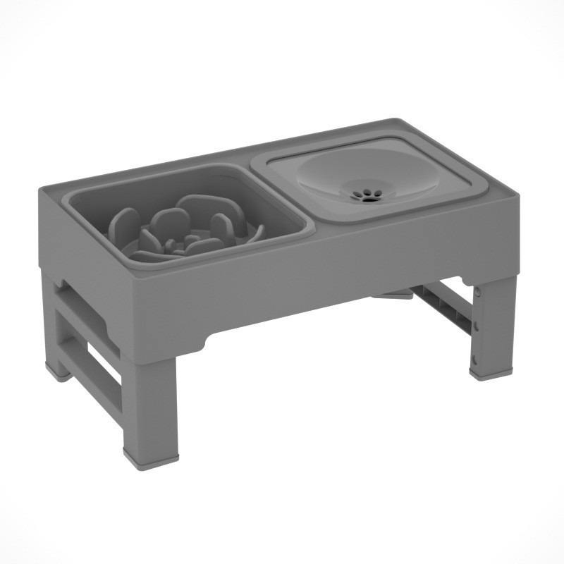 Llegada 2-in-1 Cuencos Elevados Dobles para Perros Plegables de Acero Inoxidable 4 Comedero Elevado para Mascotas Ajustable en Altura y Lento