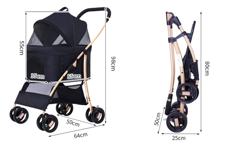 Bolsa de transporte para perros y gatos de tela Oxford con carrito de acero inoxidable