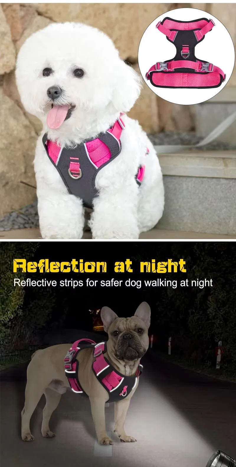 Arnés y correa ajustables con patrón floral de cuero reflectante para perros pequeños y medianos, ideal para paseos al aire libre