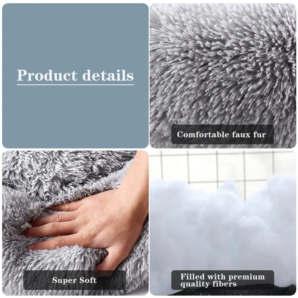 Cama para mascotas de felpa sintética larga, cómoda, impermeable, en forma de dona, cama redonda para perros, cama para gatos, cojín para mascotas removible