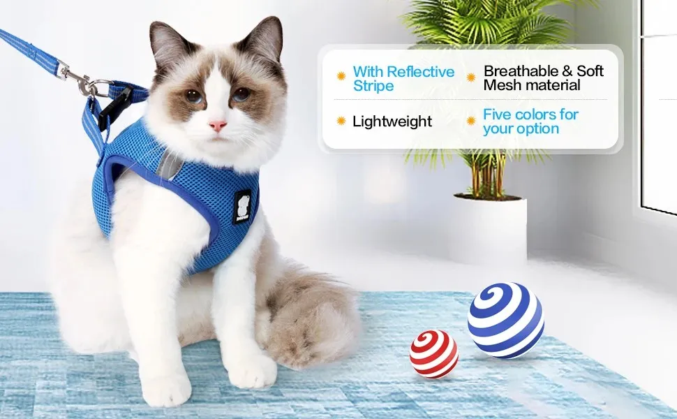 Arnés para gatos con correa suave de malla transpirable reflectante