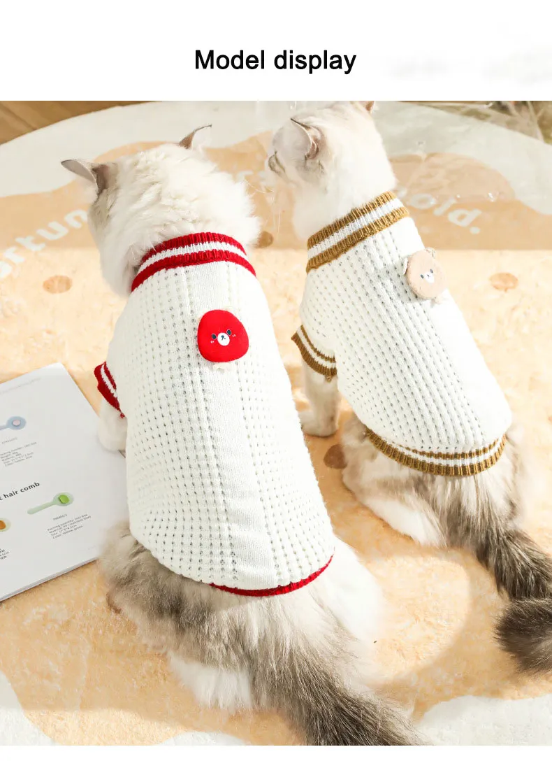 Nuevas Ropa para Gatos Suéter de Acrílico con Oso de Caricatura para Perros y Gatos de Tamaño Pequeño y Mediano Chaleco de Punto Cálido Ropa para Mascotas
