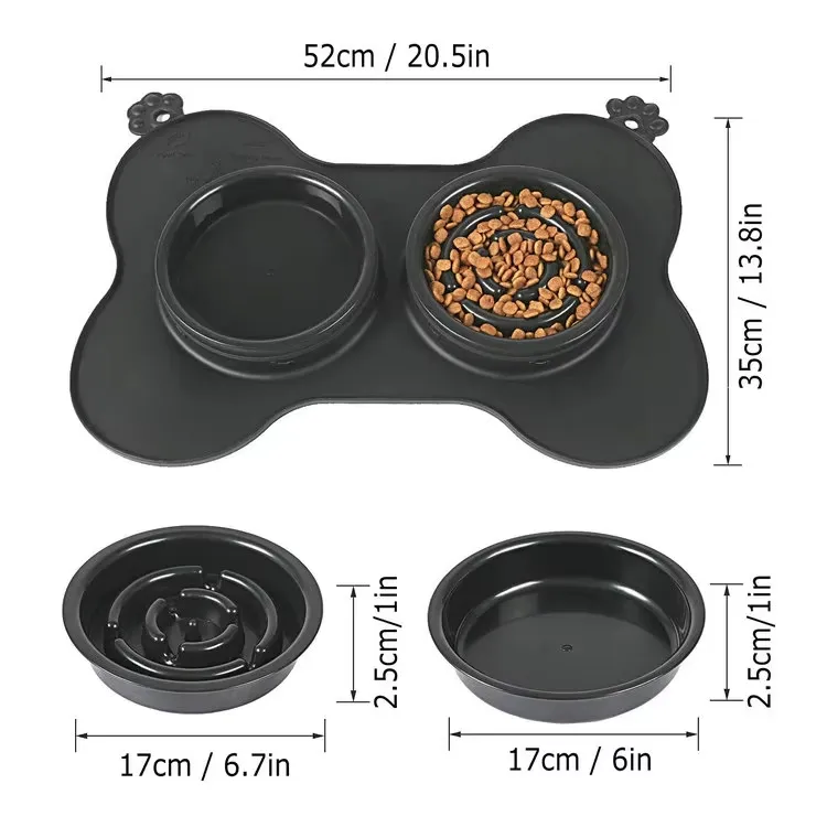 Cuencos de alimentación elevados de silicona plegables para perros, cuencos de alimentación de acero inoxidable, alimentador lento