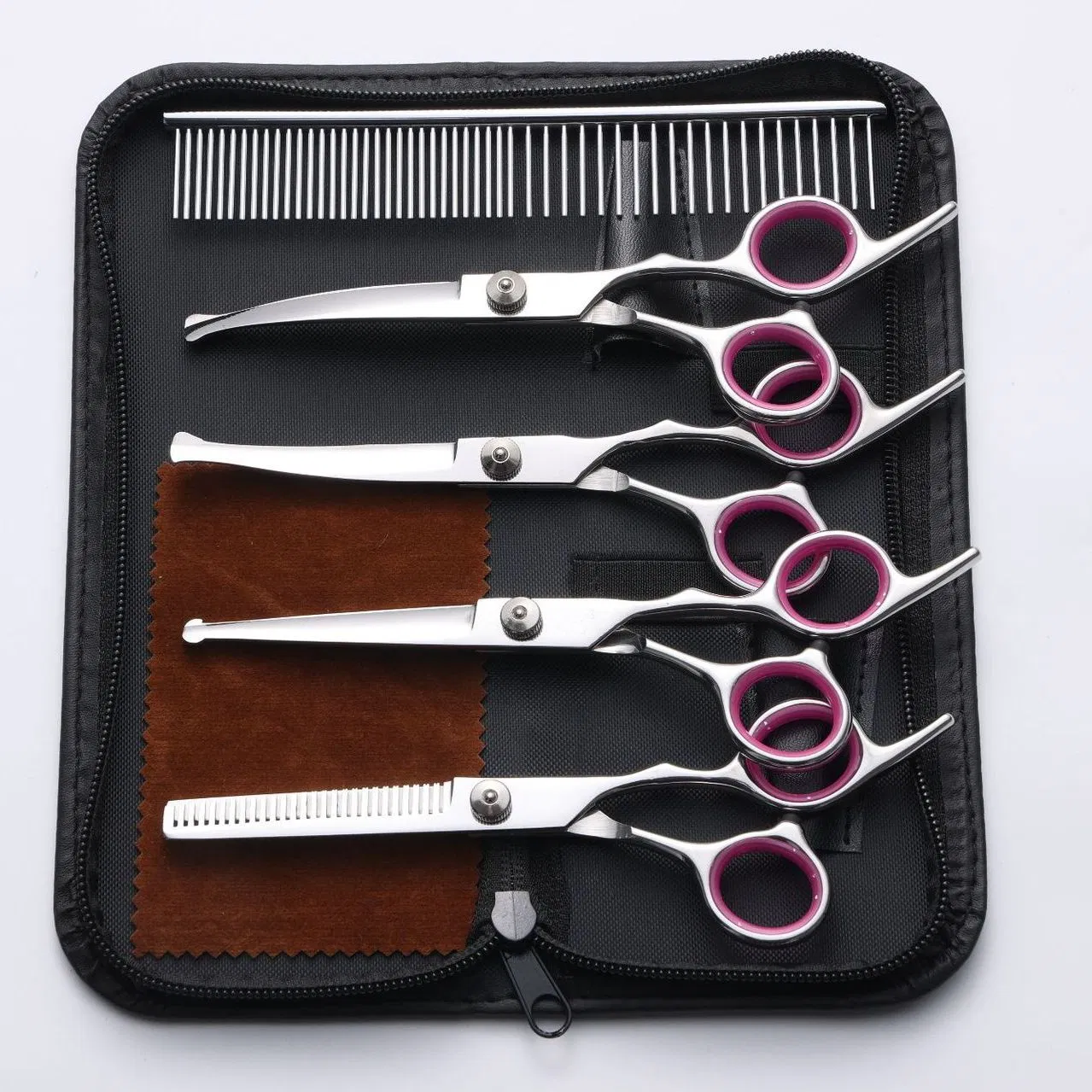 Tijeras curvas de acero inoxidable para adelgazar, peine y herramientas de extensión de cabello para gatos y perros