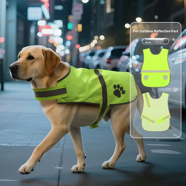 Chaleco de seguridad reflectante fluorescente para perros con correa ajustable, chaqueta para pasear mascotas