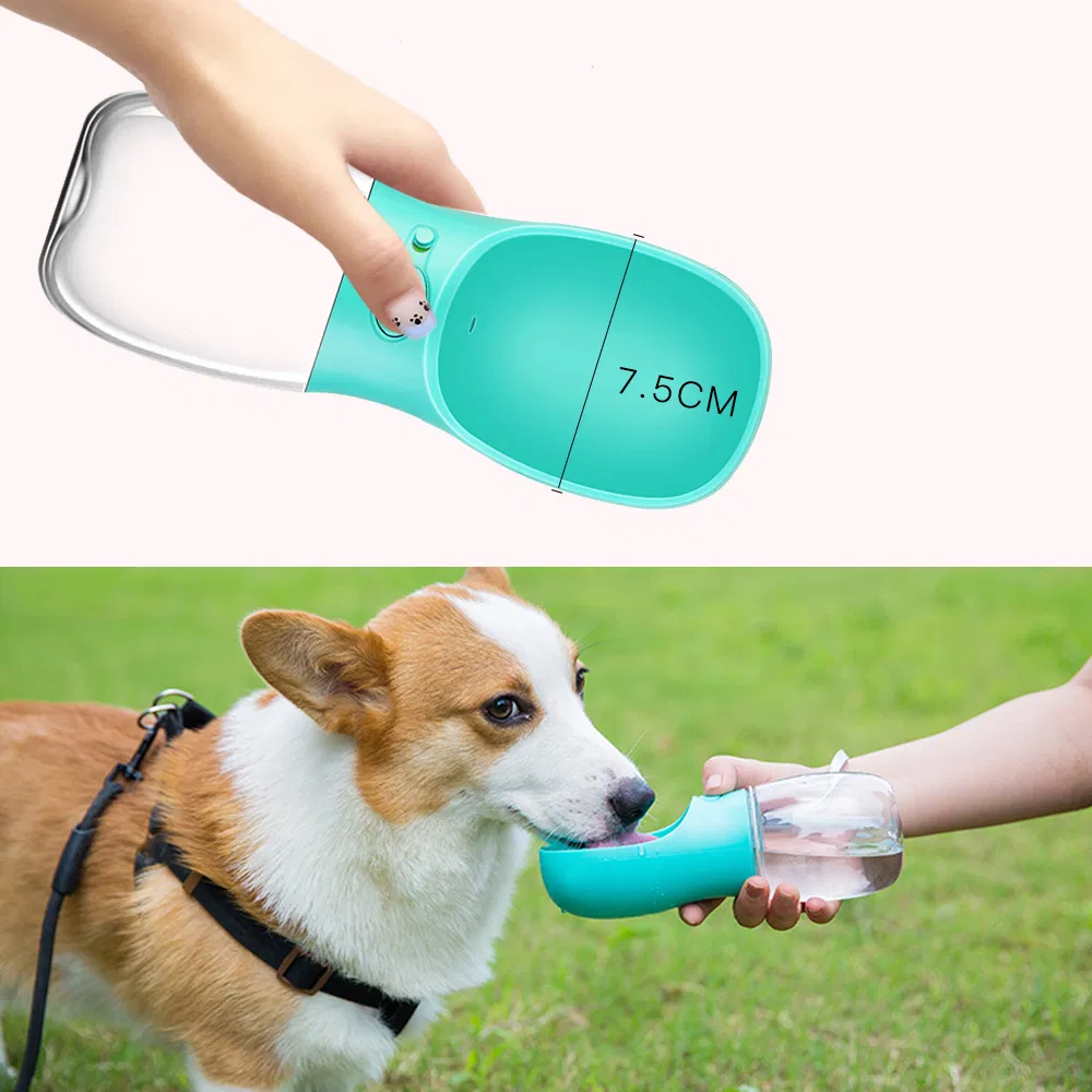 Botella de agua portátil a prueba de fugas para perros de moda Rena Pet Factory con dispensador y comedero para exteriores