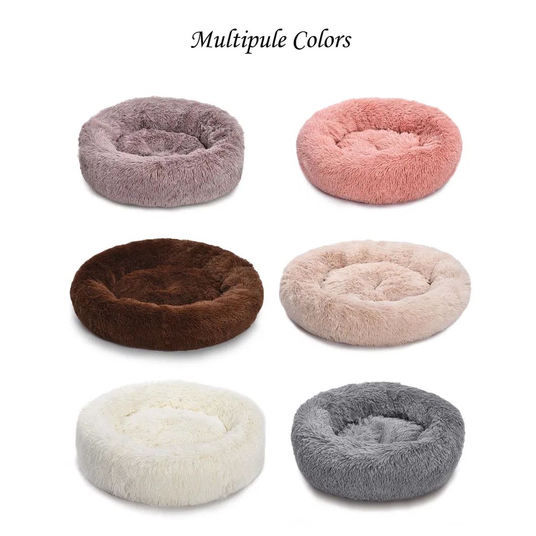 Cama para perros de tela de piel sintética larga, cómoda cama redonda en forma de dona, súper suave, cama de cojín para mascotas lavable