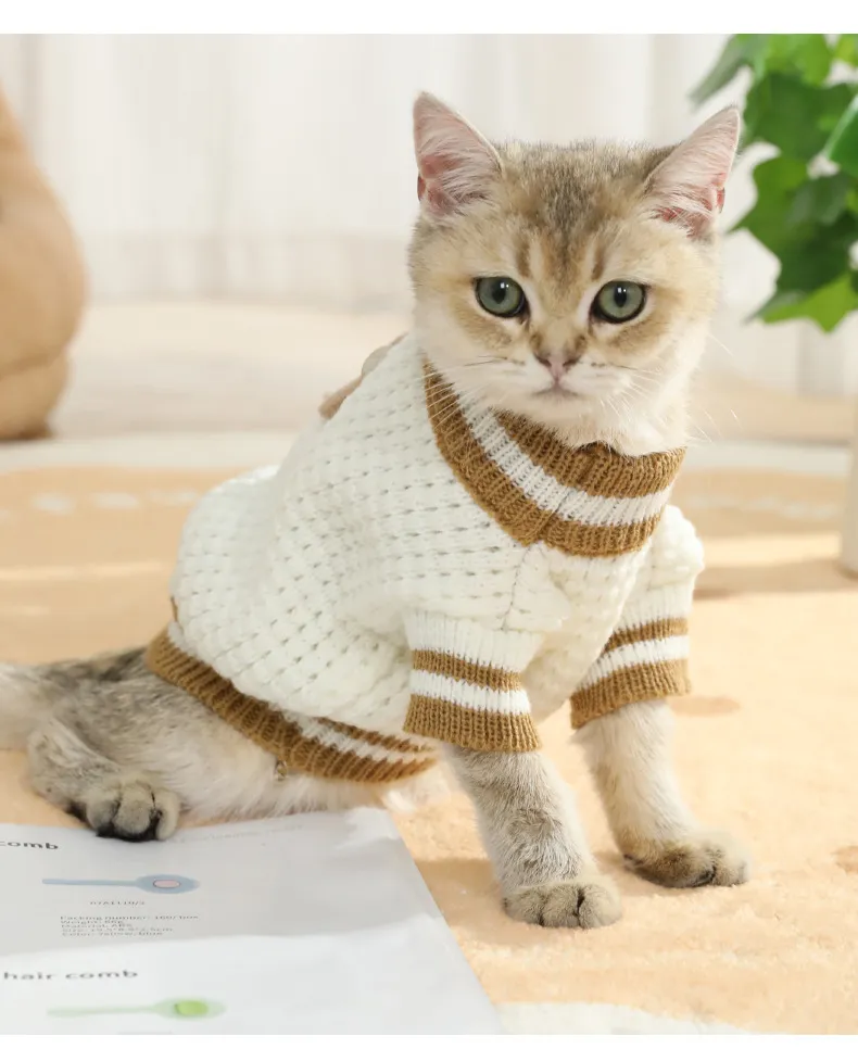 Nuevas Ropa para Gatos Suéter de Acrílico con Oso de Caricatura para Perros y Gatos de Tamaño Pequeño y Mediano Chaleco de Punto Cálido Ropa para Mascotas