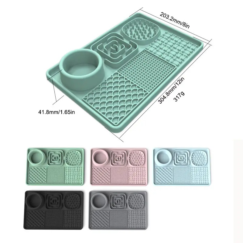 Nuevo cuadrado rectangular antideslizante alimentador lento de silicona para perros, alfombrilla de lamido