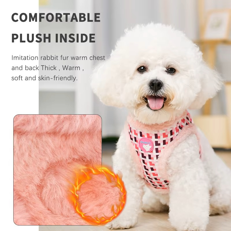 Conjunto de arnés y correa para perro y gato, suave y de felpa, con correa reflectante para mascotas, correa de pecho para perros pequeños, collar para chihuahuas y yorkies, arnés para perros