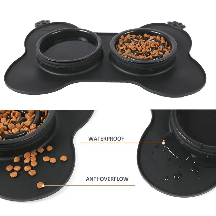 Cuencos de alimentación elevados de silicona plegables para perros, cuencos de alimentación de acero inoxidable, alimentador lento