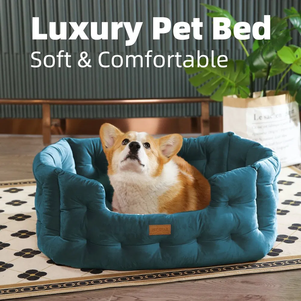 Cama de perro de lujo de terciopelo acolchado y cómodo con cojín removible