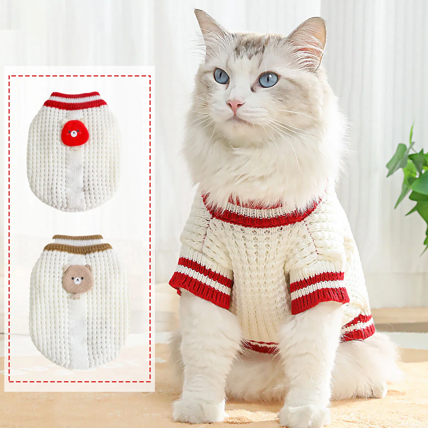 Nuevas Ropa para Gatos Suéter de Acrílico con Oso de Caricatura para Perros y Gatos de Tamaño Pequeño y Mediano Chaleco de Punto Cálido Ropa para Mascotas