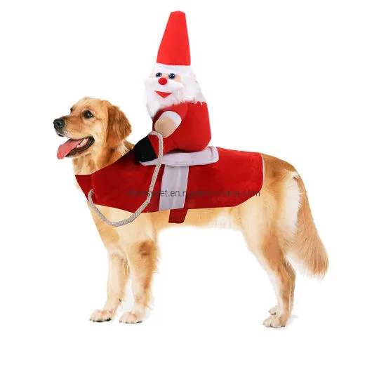 Disfraz de perro divertido de Santa Claus montando, ropa navideña para mascotas, ropa de fiesta Esg12467