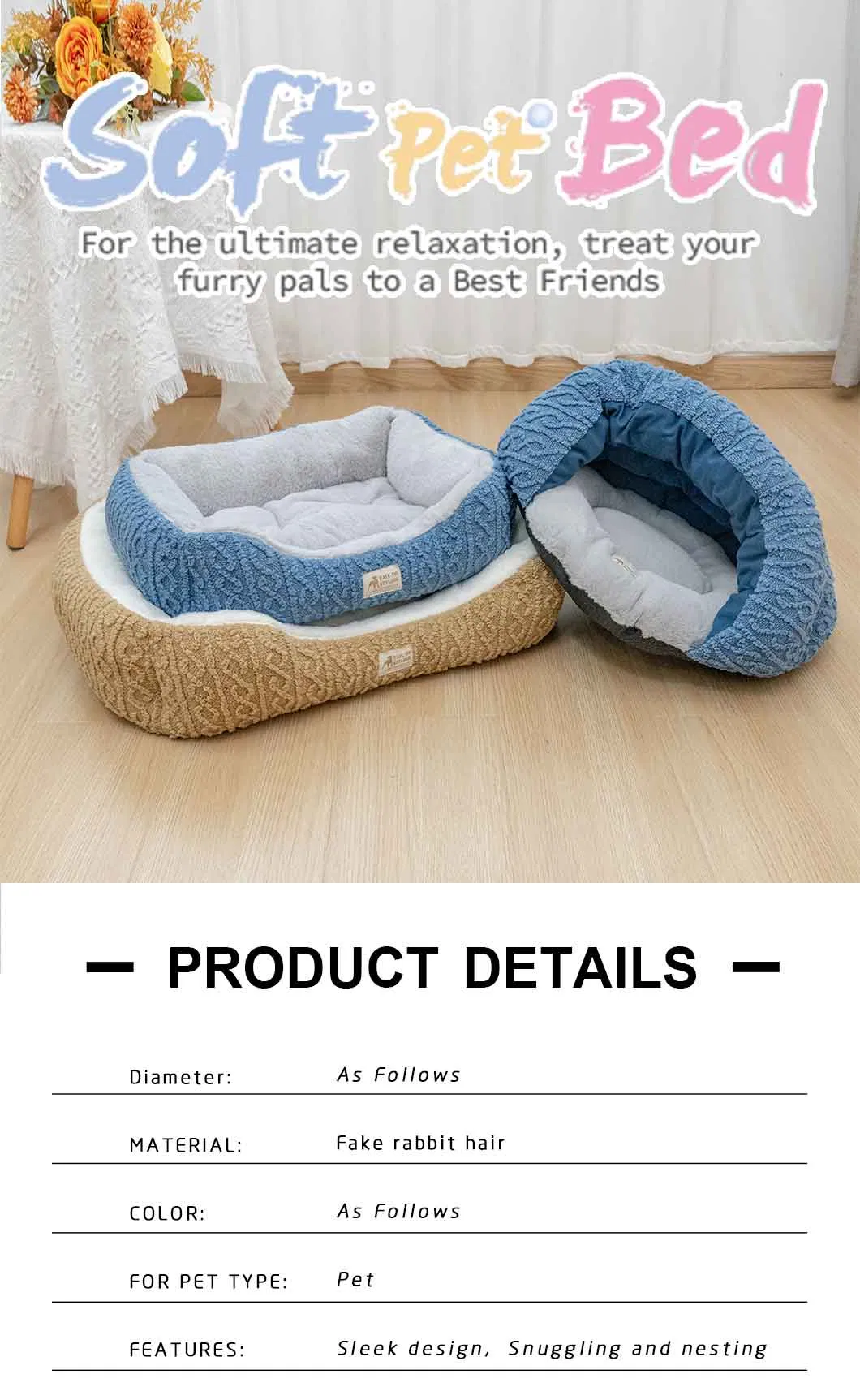 Diseño Cálido Acogedor Cómodo Alta Calidad Elegante Casa Cama para Perros y Gatos