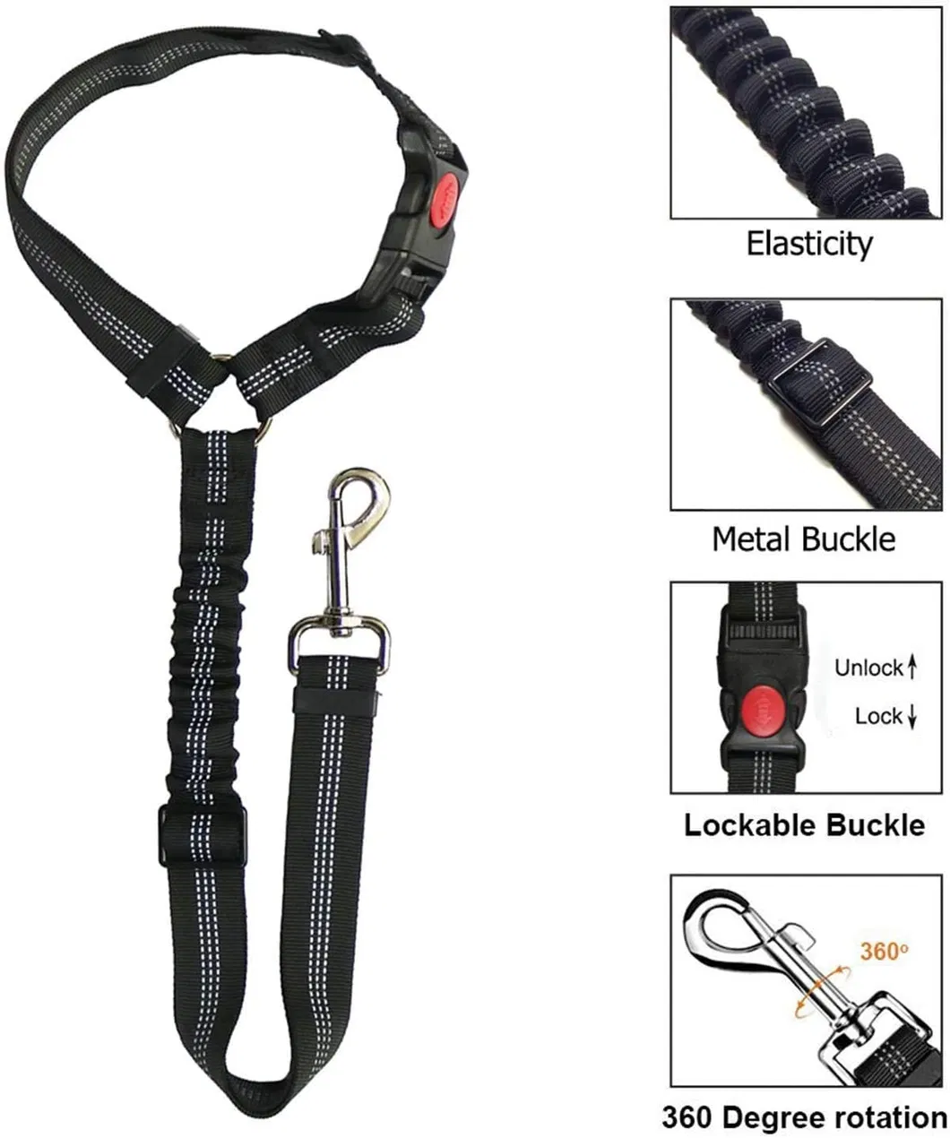 Cinturón de seguridad para perro ajustable con bungee elástico, duradero, arnés de seguridad para mascotas en el coche, restricción para perros