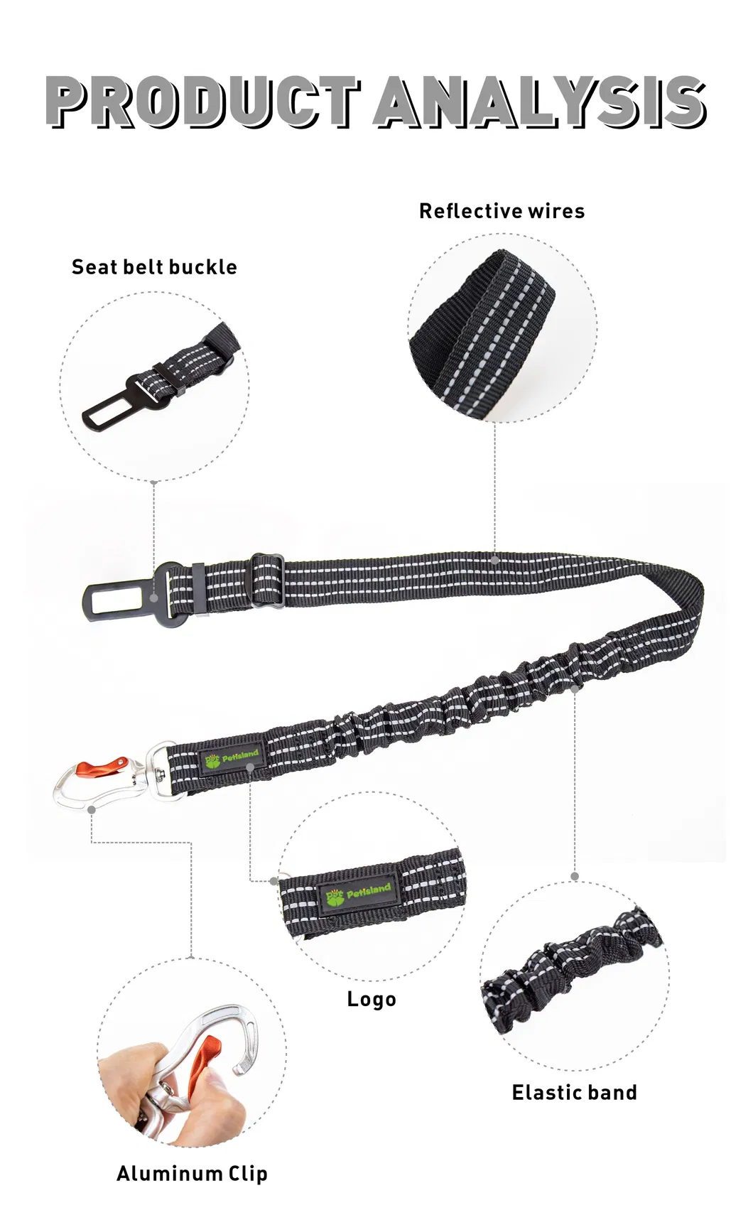 Cuerda de seguridad de alta elasticidad al por mayor, productos para mascotas, correa para perros, cinturón de seguridad para automóvil