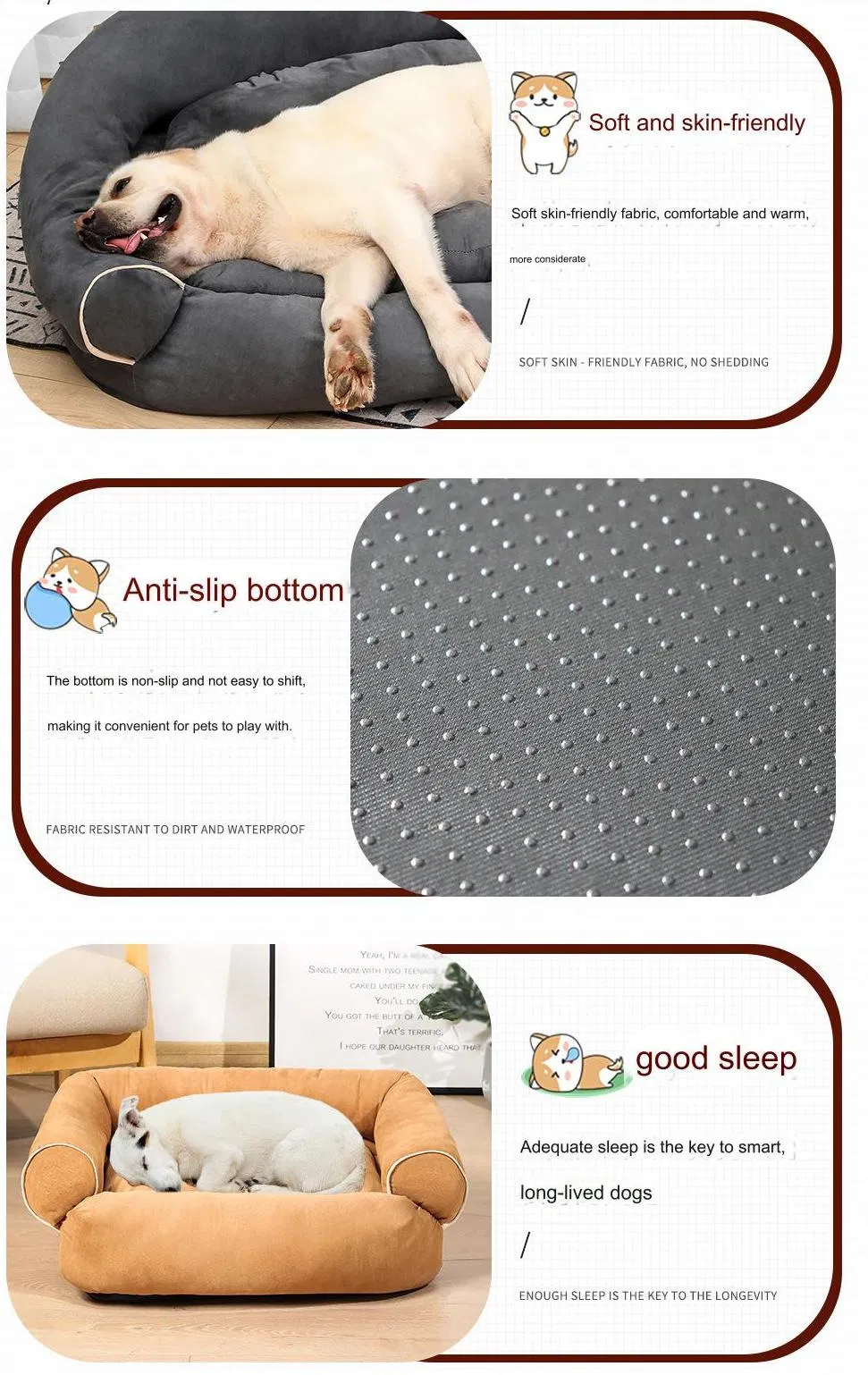 Cama para perros de sofá cuadrada de cuatro estaciones, cama cómoda para mascotas con diseño transpirable