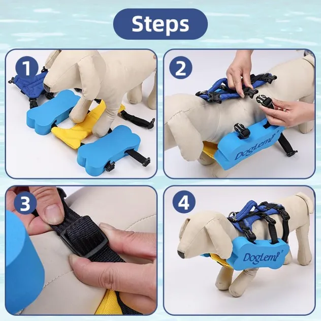 Chaleco de seguridad para perros azul transpirable con anillo en D para navegación y piscina