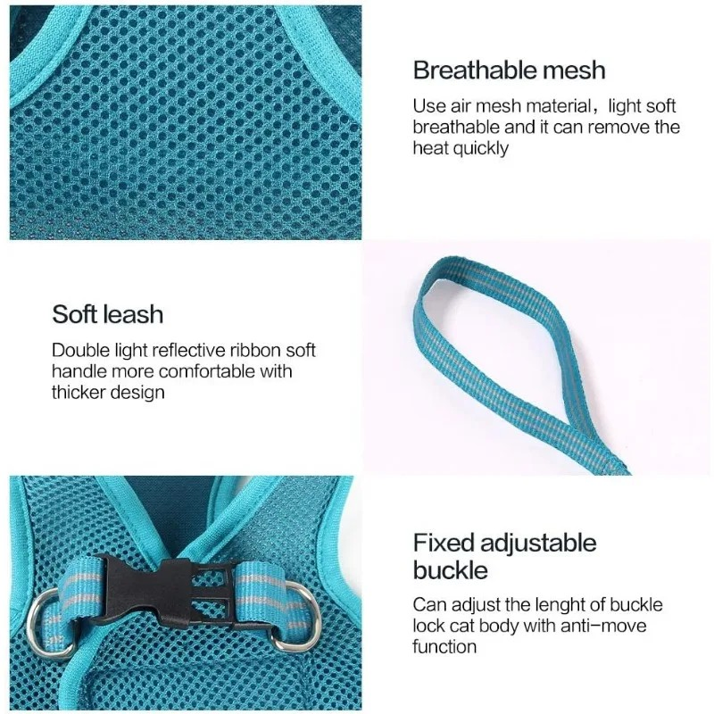 Arnés para gatos con correa suave de malla transpirable reflectante, arnés para caminar perros y gatos, ajustable para gatitos y cachorros, accesorios para gatos