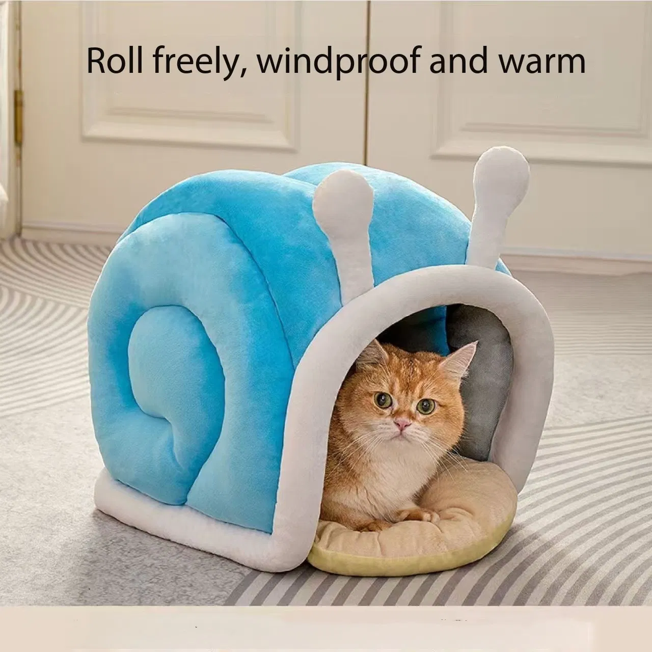 Cama para perros y gatos en forma de caracol, semi cerrada, discreta y segura, moderna, de felpa cómoda para el invierno