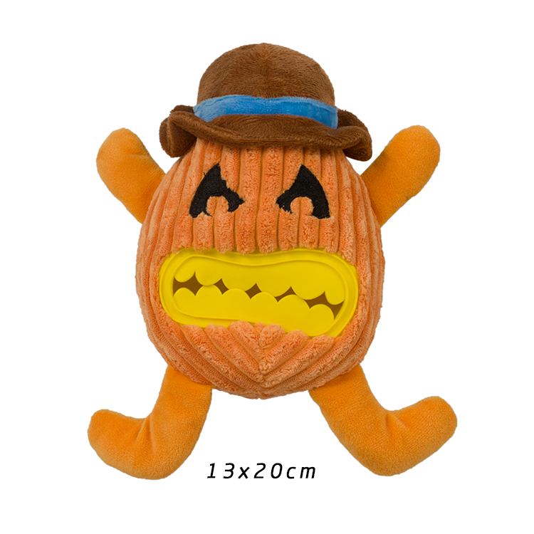 Juguete interactivo para perros de Halloween con diseño nuevo, elegante y divertido de calabaza de felpa con fuga de comida y TPR