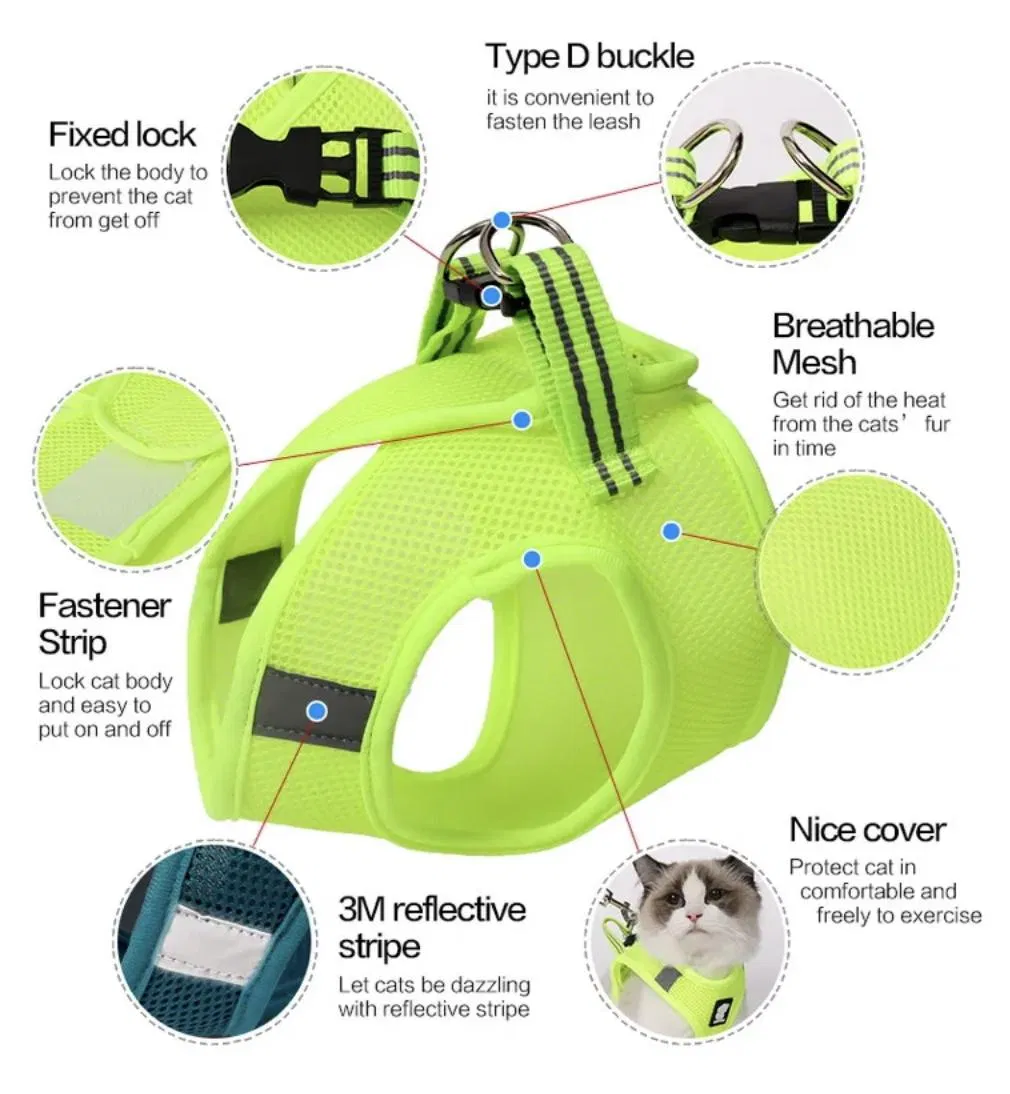 Arneses para mascotas con tirantes ajustables de malla transpirable y tira reflectante