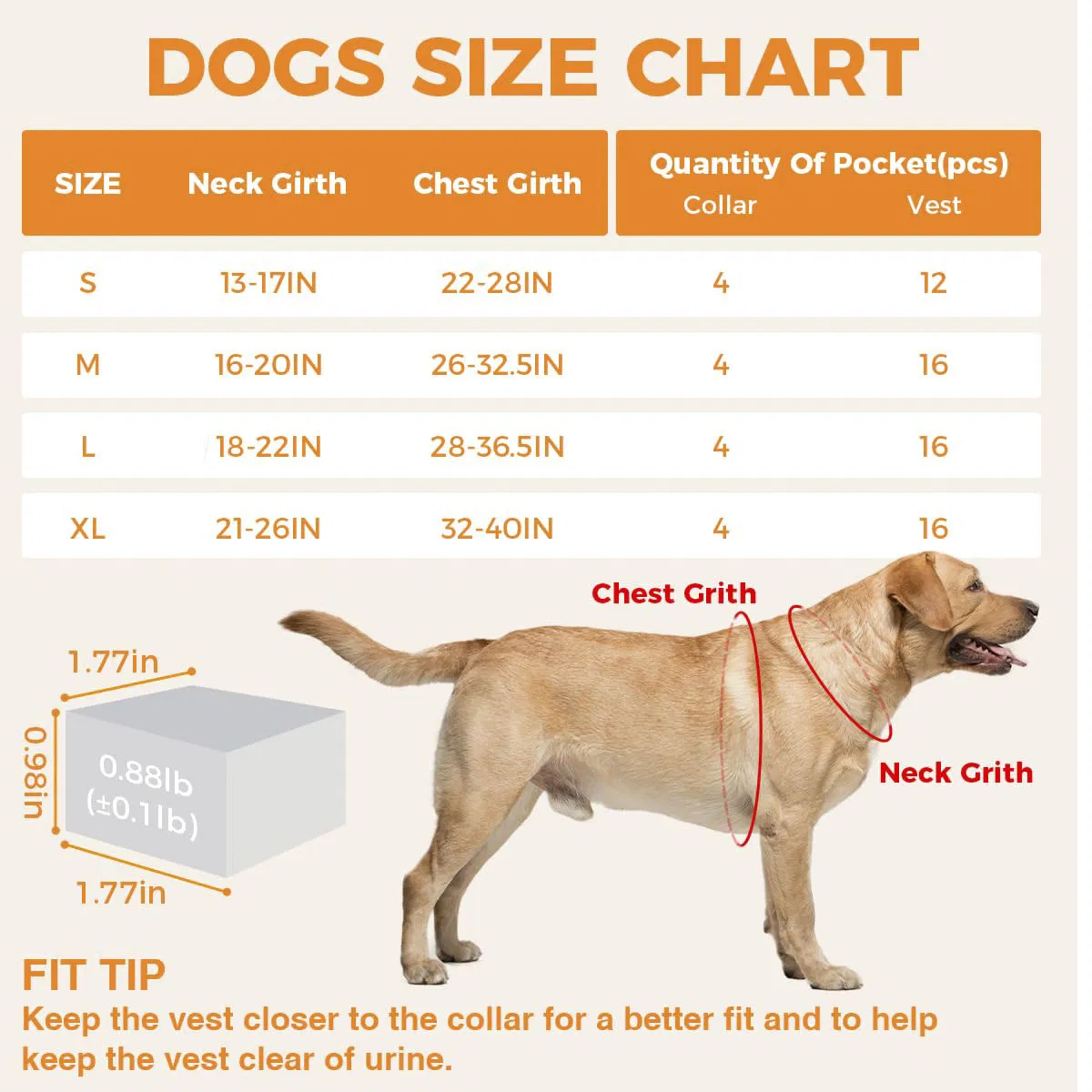 Conjunto de Chaleco y Collar para Perros con 4 Pesas Removibles de 0.88 Lb Equipamiento de Entrenamiento para Perros Medianos y Grandes
