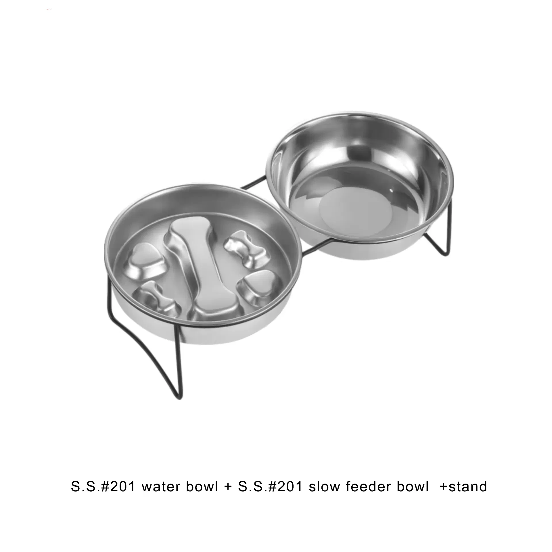 Comederos de acero elevados con 2 cuencos para gatos y perros de alimentación lenta