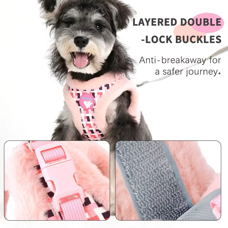 Conjunto de arnés y correa para perro y gato, suave y de felpa, con correa reflectante para mascotas, correa de pecho para perros pequeños, collar para chihuahuas y yorkies, arnés para perros