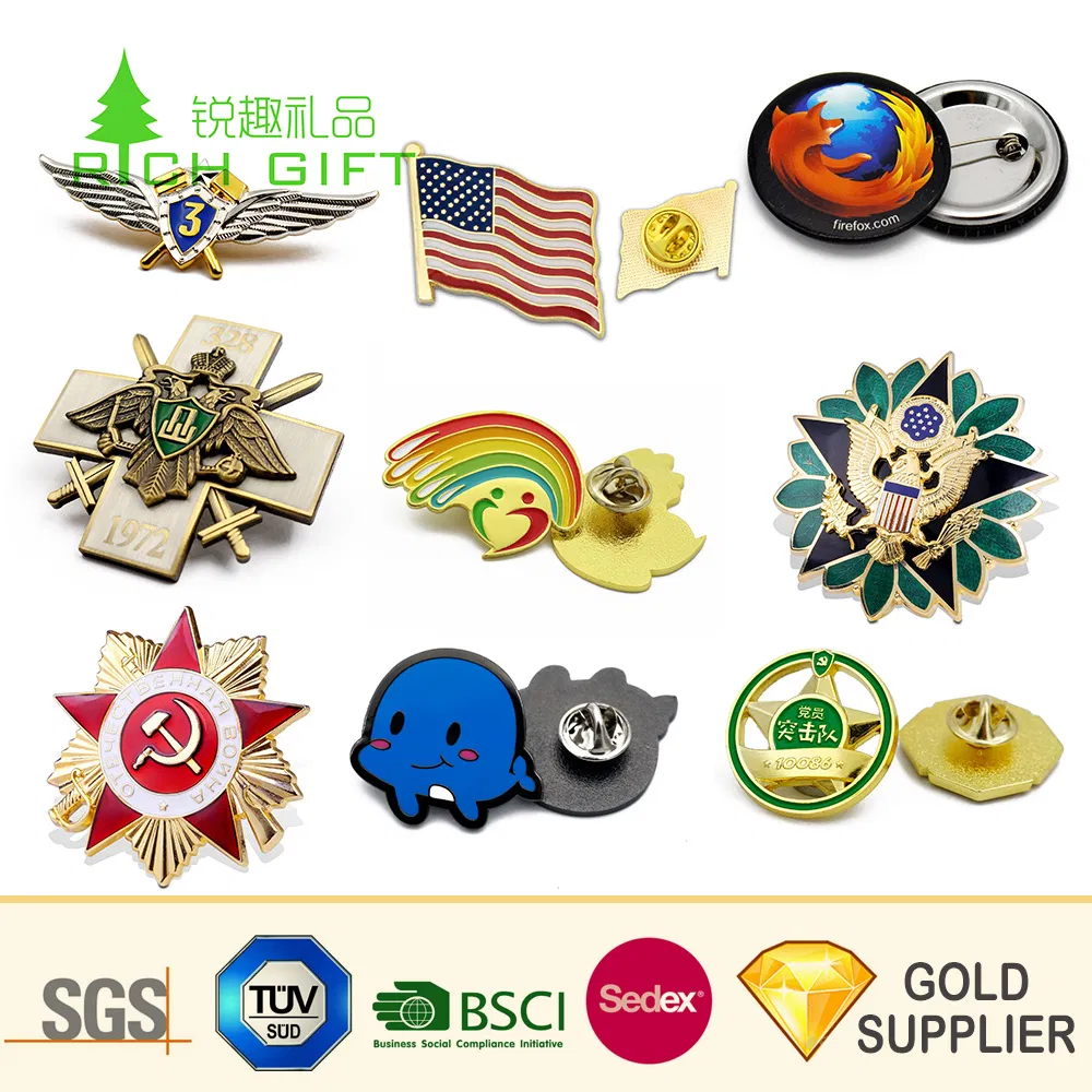 Fabricante Personalizado Barato de Hierro Metálico Grabado Chapado en Oro Insignia de Nombre para Promoción