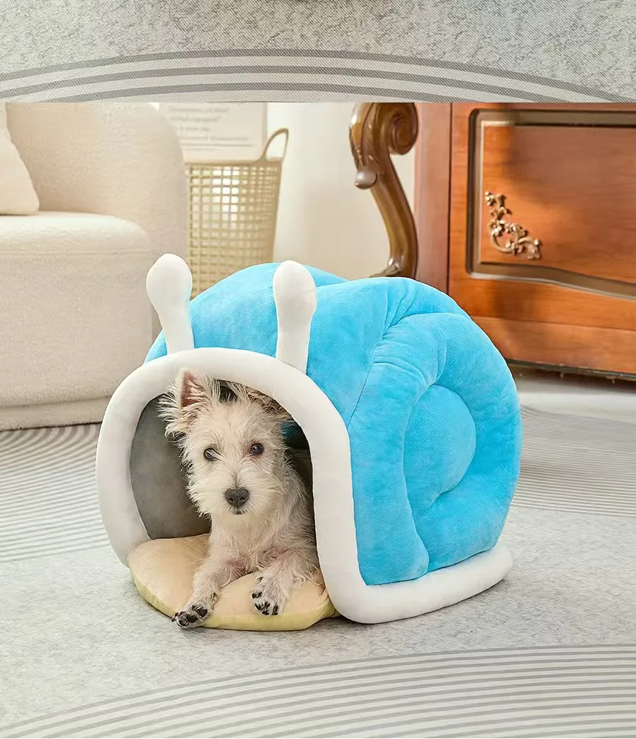 Cama para perros y gatos en forma de caracol, semi cerrada, discreta y segura, moderna, de felpa cómoda para el invierno