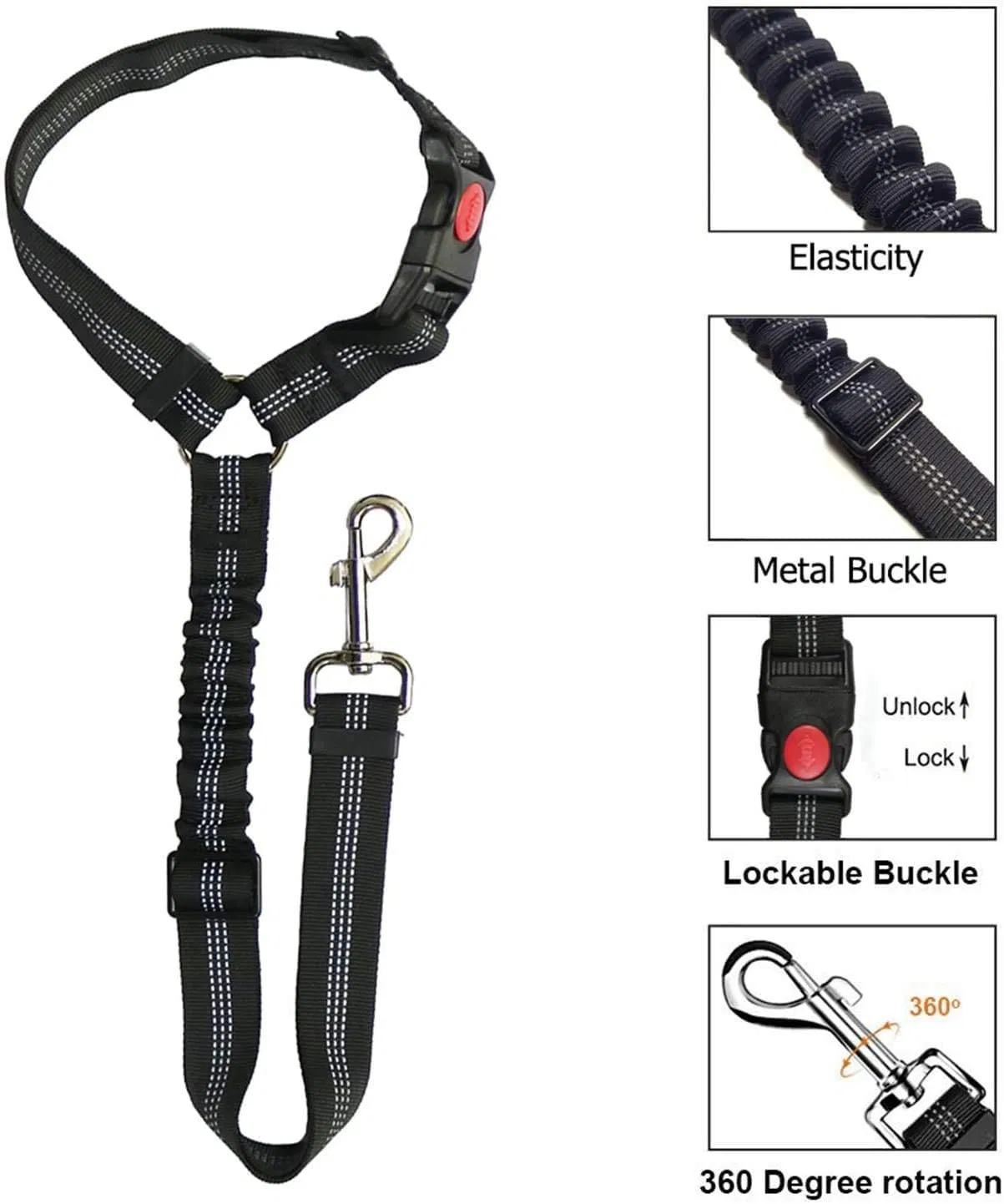 Cinturón de seguridad para perro ajustable con bungee elástico, duradero, arnés de seguridad para mascotas en el coche, restricción para perros