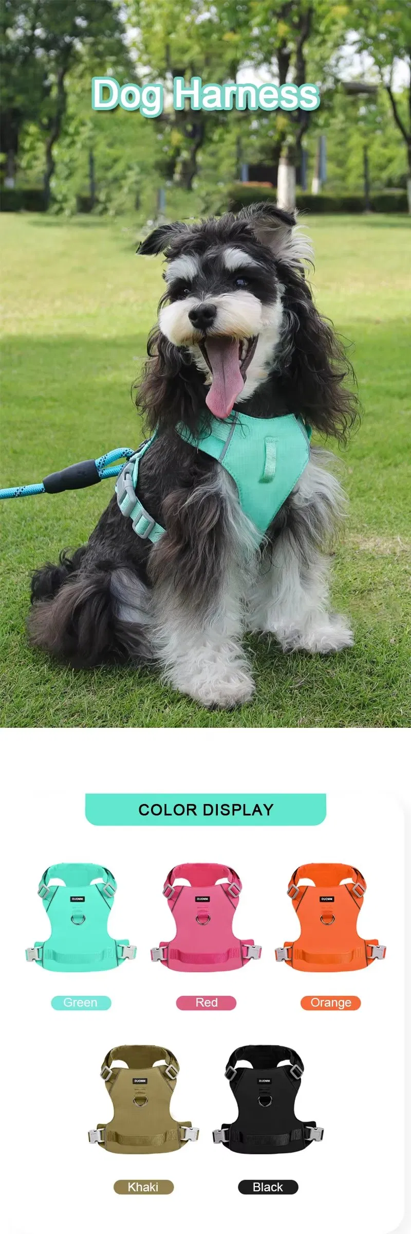 Arnés para perro mascota, impermeable, transpirable, reflectante, de secado rápido, equipo ajustable y ligero